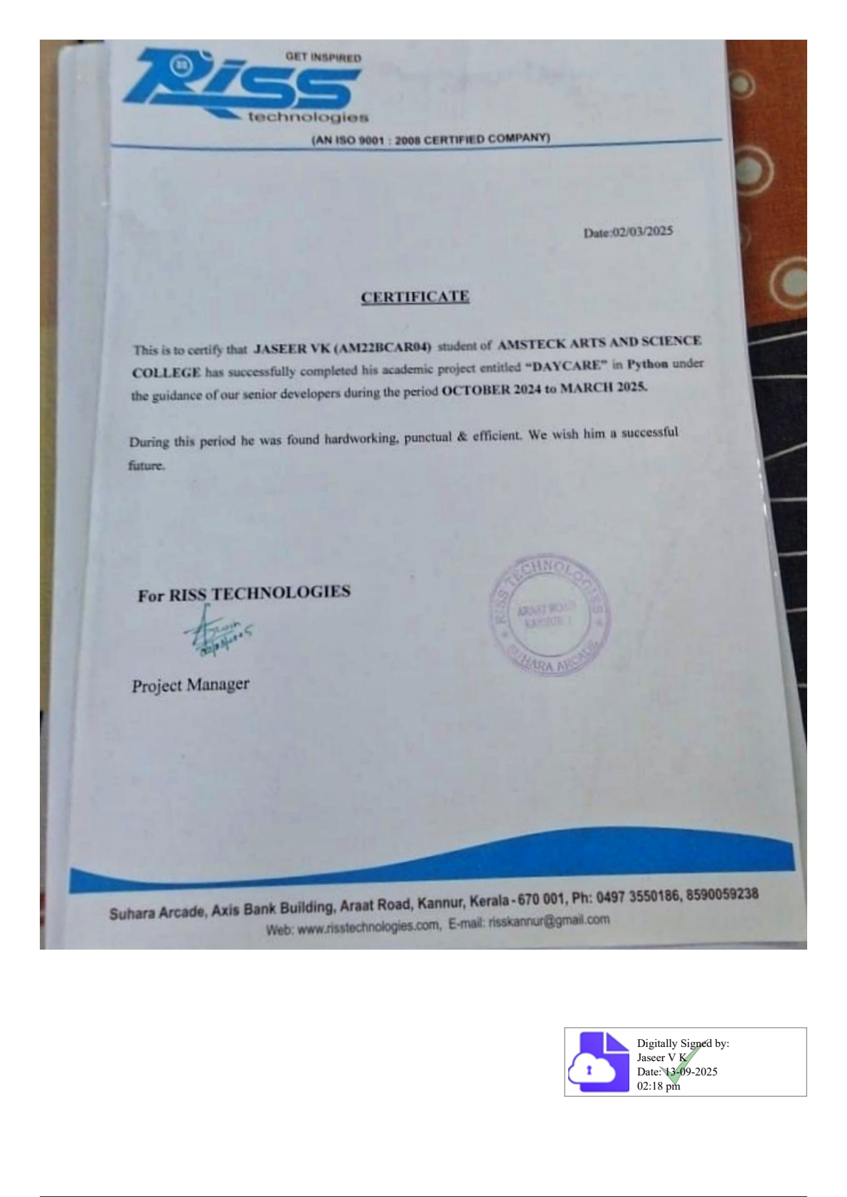 App Developer Certificate