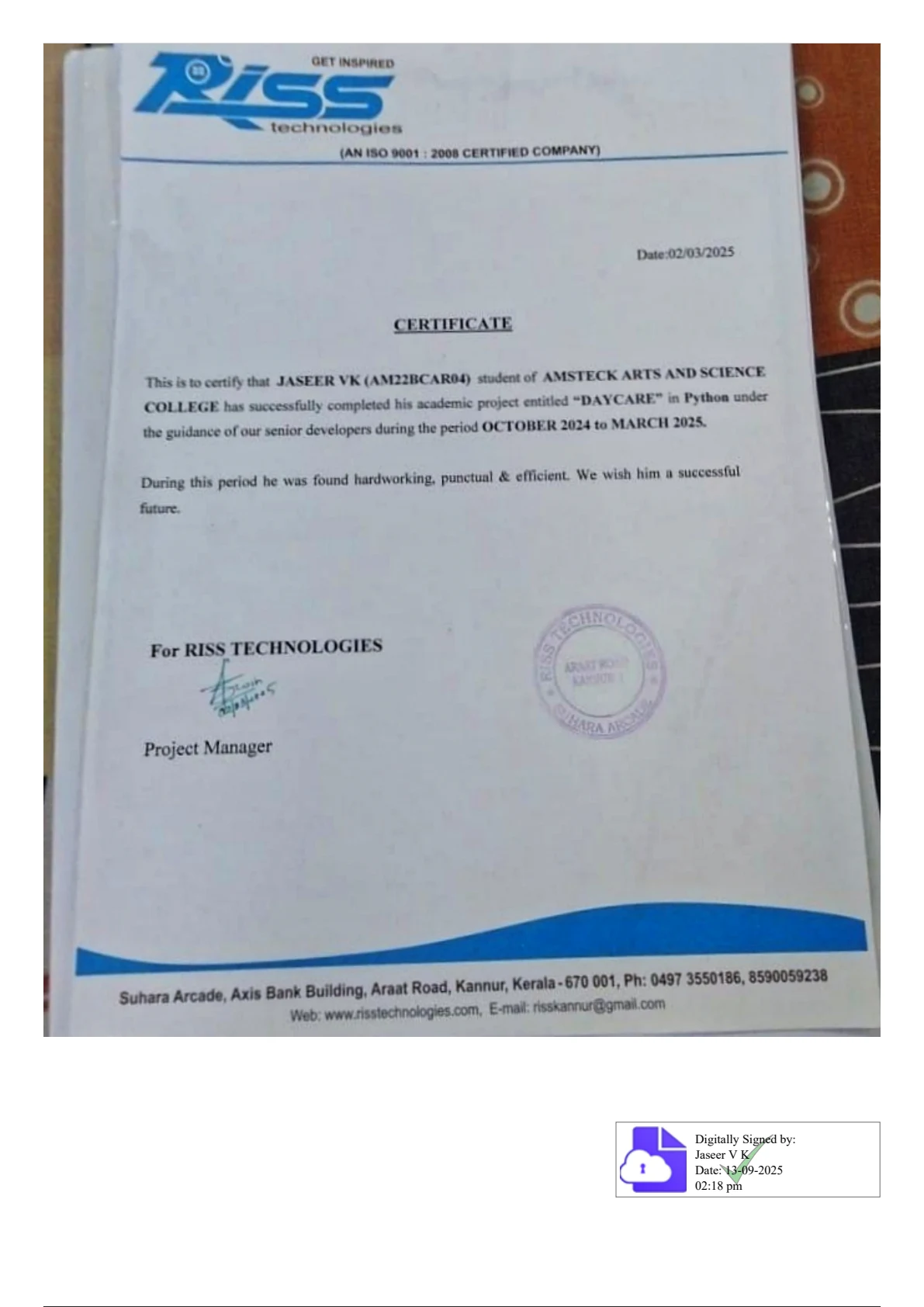 App Developer Certificate