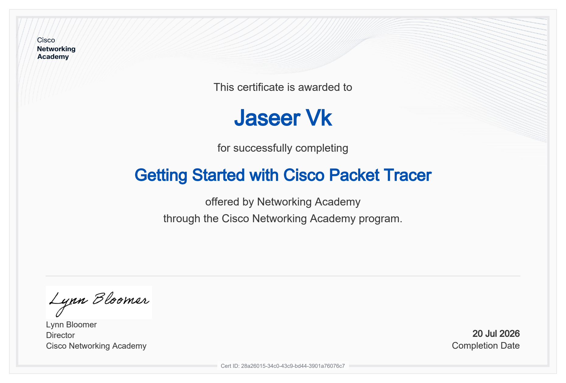 Cisco Packet Tracer Certificate