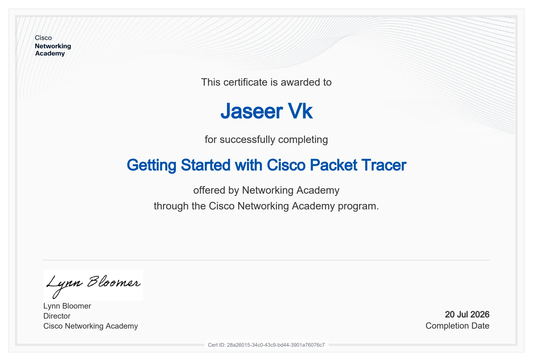 Cisco Packet Tracer Certificate